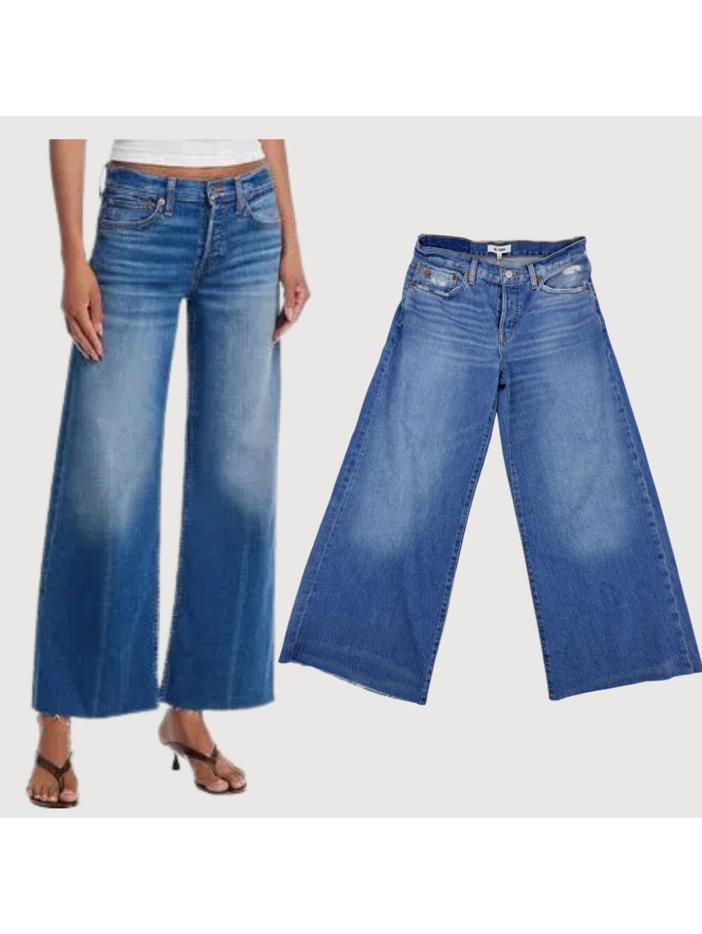 RE/DONE Mid Rise Wide Leg Cropped Jeans Blue 25